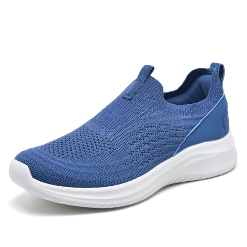 TIOSEBON Damen Walking Tennisschuhe Leichte Strick-Slip-Ons Atmungsaktive Mesh Sneaker Bequem 2227 Blau EU 38 von TIOSEBON