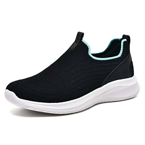 TIOSEBON Damen Walking Tennisschuhe Leichte Strick-Slip-Ons Atmungsaktive Mesh Sneaker Bequem 2227 Schwarz EU 41 von TIOSEBON