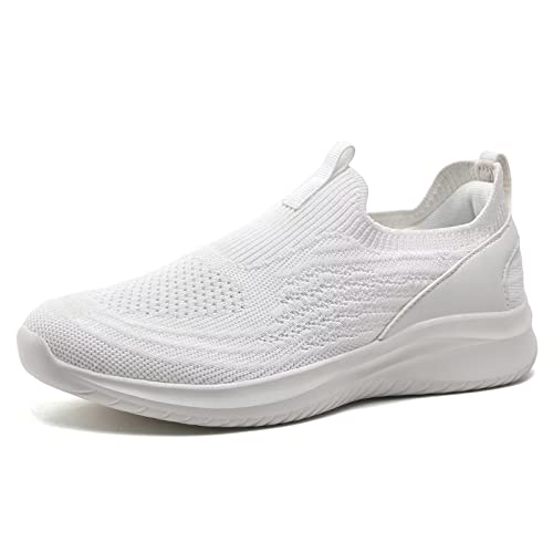 TIOSEBON Damen Walking Tennisschuhe Leichte Strick-Slip-Ons Atmungsaktive Mesh Sneaker Bequem 2227 Weiß EU 40 von TIOSEBON
