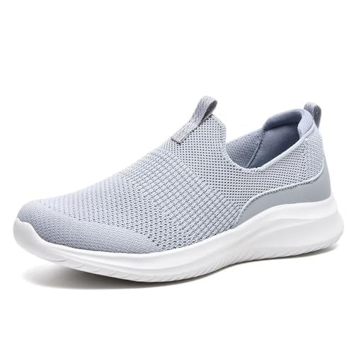 TIOSEBON Damen Walking Tennisschuhe Strick Slip-On Mesh Bequeme Sneaker 2229 Hellgrau EU 40 von TIOSEBON