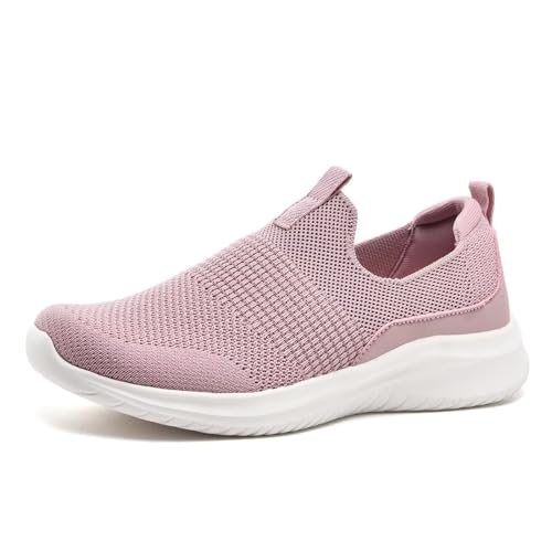 TIOSEBON Damen Walking Tennisschuhe Strick Slip-On Mesh Bequeme Sneaker 2229 Mauve EU 36 von TIOSEBON