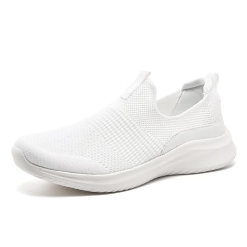 TIOSEBON Damen Walking Tennisschuhe Strick Slip-On Mesh Bequeme Sneaker 2229 Weiß EU 37 von TIOSEBON