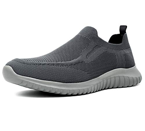 TIOSEBON Herren Slip On Sportschuhe Lässige Tennis Turnschuhe Leicht Laufen Gehen Schuhe 42 EU Tiefgrau/Graue Sohle von TIOSEBON