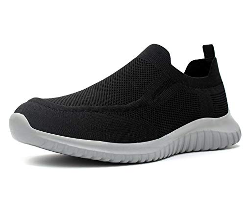 TIOSEBON Herren Slip On Sportschuhe Lässige Tennis Turnschuhe Leicht Laufen Gehen Schuhe 46 EU Schwarze/Graue Sohle von TIOSEBON