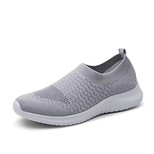 TIOSEBON Herren Slip On Trainingsschuhe Freizeit Sportschuhe Leichte Atmungsaktive Laufschuhe Gestrickte Mesh Tennisschuhe Leichte rutschfeste Straßenschuhe 45 EU Grau von TIOSEBON