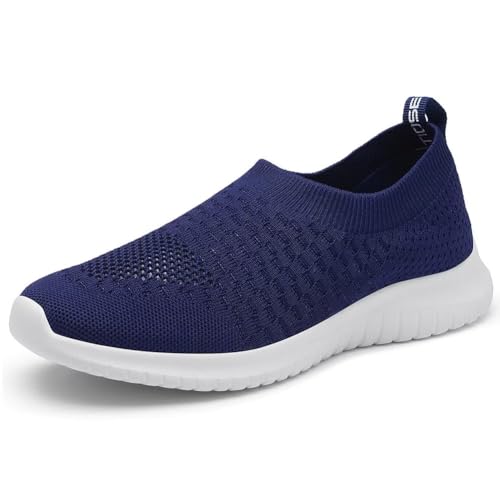 TIOSEBON Herren Slip On Trainingsschuhe Freizeit Sportschuhe Leichte Atmungsaktive Laufschuhe Gestrickte Mesh Tennisschuhe Leichte rutschfeste Straßenschuhe 46 EU Navy blau von TIOSEBON