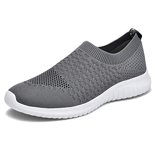 TIOSEBON Herren Slip On Trainingsschuhe Freizeit Sportschuhe Leichte Atmungsaktive Laufschuhe Gestrickte Mesh Tennisschuhe Leichte rutschfeste Straßenschuhe 45 EU Dunkel grau von TIOSEBON