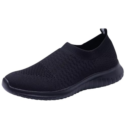 TIOSEBON Herren Slip On Trainingsschuhe Freizeit Sportschuhe Leichte Atmungsaktive Laufschuhe Gestrickte Mesh Tennisschuhe Leichte rutschfeste Straßenschuhe 46 EU Alles schwarz von TIOSEBON