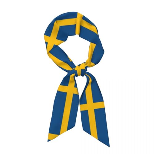 Haarschal Für Damen,Schwedisches Flaggenfarbmuster,Modisches Bandana-Kopftuch,Schmaler Handtaschengriff,Band Wickelband,Halstuch,Kopfbedeckung,Multifunktionales Haar-Hals-Accessoire von TIOYREVENO