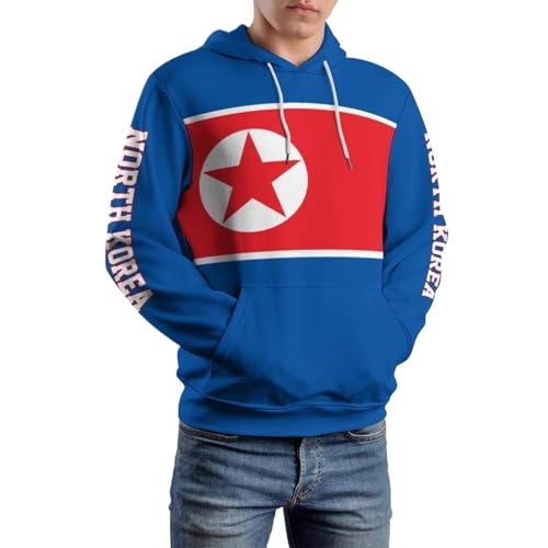 Kapuzenpullover Für Herren Mit 3D-Druck Und Großer Nordkorea-Flagge, Modische Unisex-Kapuzenpullover, Lässiges Herbst-Winter-Outfit Mit Tasche, Weiches Und Bequemes Oberteil Für Erwachsene, von TIOYREVENO