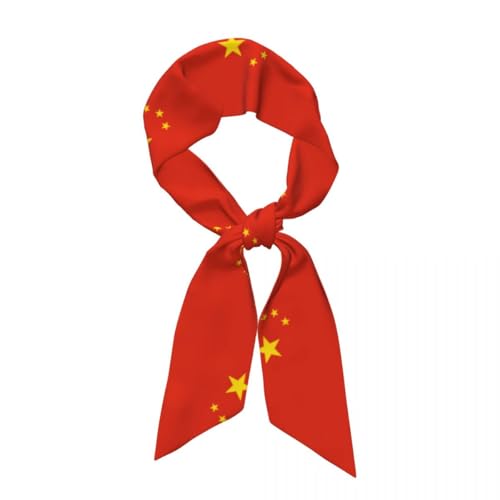 TIOYREVENO Stilvolles Bandana Mit Seidengefühl Für Damen,Farbmuster Mit Chinesischem Flaggendruck,Klassisches Rot,Schmales Kopftuch Mit Einfachen Designs,Halstuch Handtaschengriff Und Band,Geschenke von TIOYREVENO