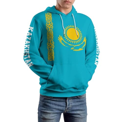TIOYREVENO Kapuzenpullover Für Herren Mit 3D-Druck Der Flagge Von Kasachstan, Modische Unisex-Kapuzenpullover, Lässiges Herbst-Winter-Outfit Mit Tasche, Weiches Und Bequemes Oberteil Für Erwachsene von TIOYREVENO
