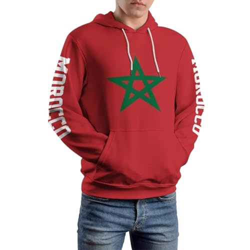 TIOYREVENO Kapuzenpullover Für Herren Mit 3D-Druck Und Toller Marokko-Flagge, Modische Unisex-Kapuzenpullover, Lässiges Herbst-Winter-Outfit Mit Tasche, Weiches Und Bequemes Oberteil Für Erwachsene von TIOYREVENO