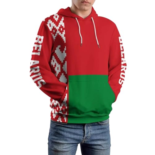 TIOYREVENO Weicher Kapuzenpullover Mit Langen Ärmeln Für Herren, Weicher Und Bequemer Kapuzenpullover Mit Der Flagge Von Belarus, Aus Polyester, Arbeits- Und Freizeitkleidung, Ohne Reißverschluss von TIOYREVENO