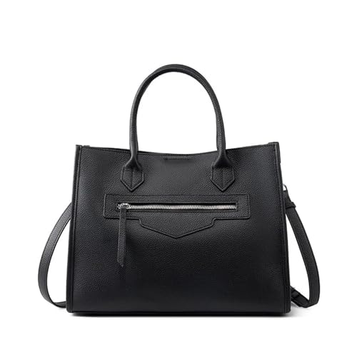 TIOYW Damen-Handtasche mit großem Fassungsvermögen, echtes Leder, luxuriöse Designer-Tasche, lässige Pendlertasche, Schwarz , 33-26-13 cm von TIOYW