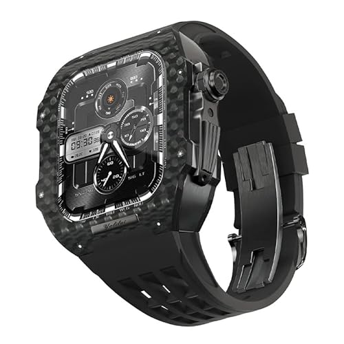 TIOYW Luxuriöses Uhrenarmband für Apple Watch Serie 9, 8, 7, 6, 5, 4, SE, 44/45 mm, Modifikationsset, Karbonfaser-Gehäuse, Fluorkautschuk-Armband, für iWatch, DIY-Upgrade, 44mm, Achat von TIOYW