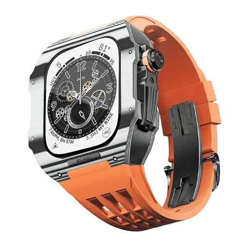 TIOYW Luxuriöses Uhrenarmband für Apple Watch Serie 9, 8, 7, 6, 5, 4, SE, 44/45 mm, Modifikationsset, Karbonfaser-Gehäuse, Fluorkautschuk-Armband, für iWatch, DIY-Upgrade, 44mm, Achat von TIOYW