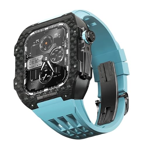 TIOYW Luxuriöses Uhrenarmband für Apple Watch Serie 9, 8, 7, 6, 5, 4, SE, 44/45 mm, Modifikationsset, Karbonfaser-Gehäuse, Fluorkautschuk-Armband, für iWatch, DIY-Upgrade, 44mm, Achat von TIOYW