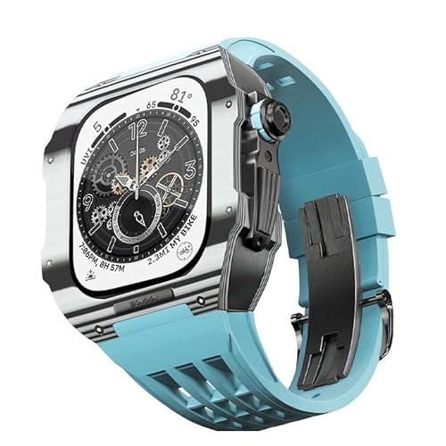 TIOYW Luxuriöses Uhrenarmband für Apple Watch Serie 9, 8, 7, 6, 5, 4, SE, 44/45 mm, Modifikationsset, Karbonfaser-Gehäuse, Fluorkautschuk-Armband, für iWatch, DIY-Upgrade, 44mm, Achat von TIOYW