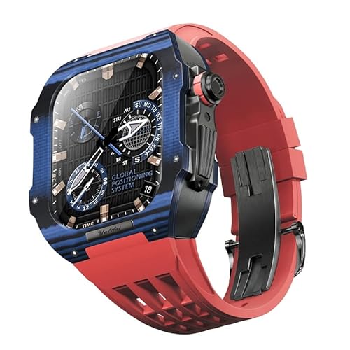 TIOYW Luxuriöses Uhrenarmband für Apple Watch Serie 9, 8, 7, 6, 5, 4, SE, 44/45 mm, Modifikationsset, Karbonfaser-Gehäuse, Fluorkautschuk-Armband, für iWatch, DIY-Upgrade, 44mm, Achat von TIOYW