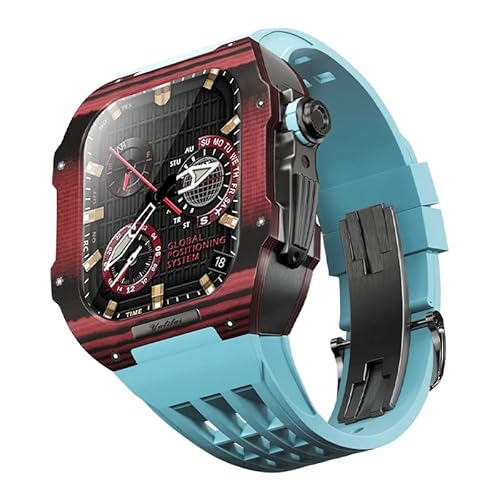 TIOYW Luxuriöses Uhrenarmband für Apple Watch Serie 9, 8, 7, 6, 5, 4, SE, 44/45 mm, Modifikationsset, Karbonfaser-Gehäuse, Fluorkautschuk-Armband, für iWatch, DIY-Upgrade, 45 mm, Achat von TIOYW