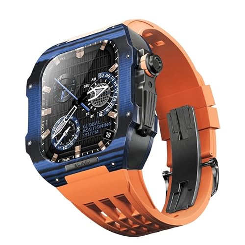 TIOYW Luxuriöses Uhrenarmband für Apple Watch Serie 9, 8, 7, 6, 5, 4, SE, 44/45 mm, Modifikationsset, Karbonfaser-Gehäuse, Fluorkautschuk-Armband, für iWatch, DIY-Upgrade, 45 mm, Achat von TIOYW