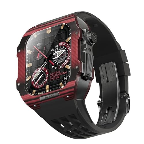 TIOYW Luxuriöses Uhrenarmband für Apple Watch Serie 9, 8, 7, 6, 5, 4, SE, 44/45 mm, Modifikationsset, Karbonfaser-Gehäuse, Fluorkautschuk-Armband, für iWatch, DIY-Upgrade, 45 mm, Achat von TIOYW