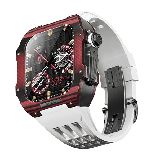 TIOYW Luxuriöses Uhrenarmband für Apple Watch Serie 9, 8, 7, 6, 5, 4, SE, 44/45 mm, Modifikationsset, Karbonfaser-Gehäuse, Fluorkautschuk-Armband, für iWatch, DIY-Upgrade, 45 mm, Achat von TIOYW