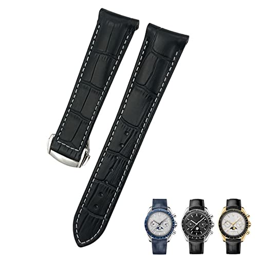 TIOYW Uhrenarmband aus gebogenem Rindsleder, 19 mm, 20 mm, 21 mm, passend für Omega Speedmaster Seamaster 300 AT150 Sxwatch Uhrenarmband, 19 mm, Achat von TIOYW