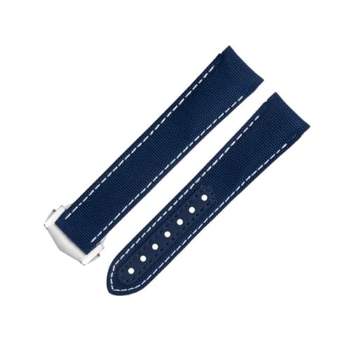 TIOYW Uhrenarmband mit gebogenem Ende, 20 mm, für Omega-Armband für AT150 Seamaster 300 Planet Ocean De Ville Speedmaster, blau-weiße Linie, hochdichtes Nylon-Rindsleder, 20 mm, Achat von TIOYW
