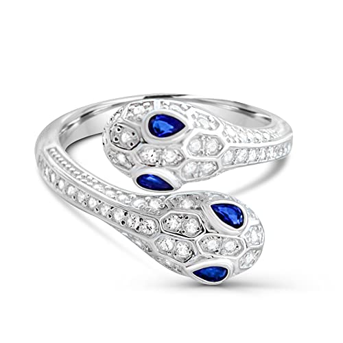 Tiramisu | 925 Sterling Silber Rhodinierter Schlangen-Ring mit Zirkonia | Damenschmuck | Verstellbare Größe | Weiße und Rote Steine | Funkelnd | Elegantes Geschenk | Geschenkbox | Blau von TIRAMISÚ JEWELRY