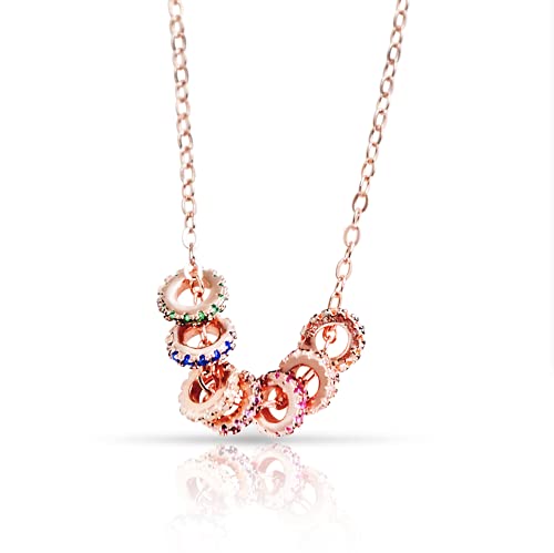 Tiramisu | Bunte Charms Halskette | Damenschmuck | 925 Sterling Silber Rose Vergoldet mit Kubischen Zirkonen Pave | Kette mit Anhängern | Schlanke Halskette | Elegantes Geschenk | NickelFrei | 40+5cm von TIRAMISÚ JEWELRY