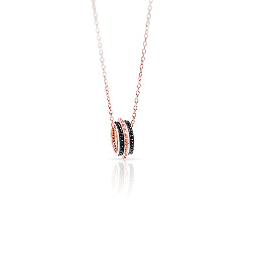 Tiramisu | Kreis-Anhänger "Klaue" | Damenschmuck | 925 Sterling Silber Rose vergoldet mit schwarzem Cubic Zirkonia Pavè | Verstellbare Kette | Schlanke Halskette | Elegantes Geschenk | 40+5cm von TIRAMISÚ JEWELRY