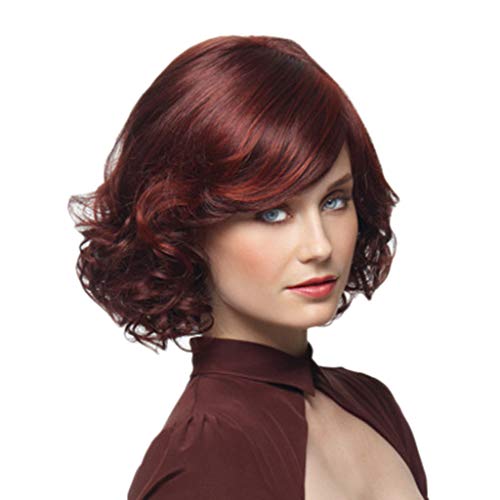 TIREOW Perücke Damen Mode Synthetische Kurze Rotwein Lockiges Haar Natürliche Haarperücken Weibliche Faser Perücken von TIREOW_Wig