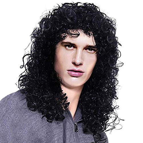 TIREOW Perücken Mann Schwarze Lange Lockige Herren Party Perücke Hübsche Cool Perücke von TIREOW_Wig