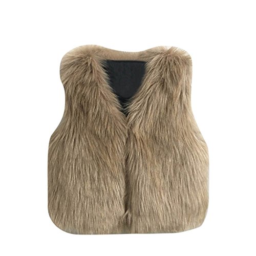 TIREOW Kleinkind Kinder Mädchen Faux Pelzmantel Weste Fellweste Weihnachtsjacke Puffer Steppweste Frühling Winter Warme Weste Kinderwesten 3-7 Jahre (Khaki, 5T) von Toysmith