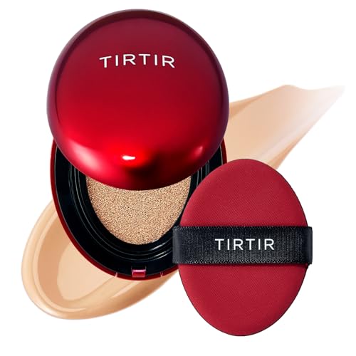 TIRTIR Mask Fit Red Cushion Foundation In Minigröße, Volle Deckkraft, Leichte Haut, Satinierte, Glänzende Oberfläche, Tattoo-Cover Zum Zusammenbauen (0,15 Fl Oz), 22N Shell Beige von TIRTIR