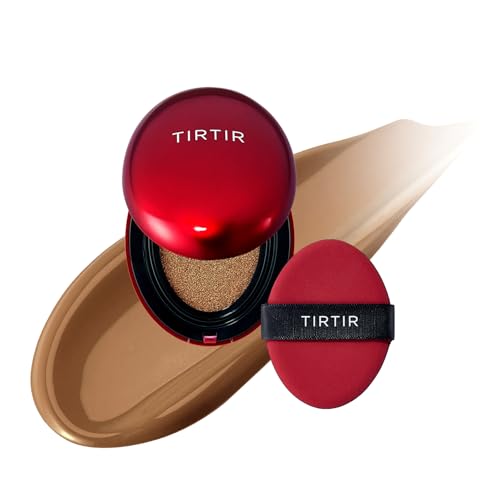 TIRTIR Minigröße Mask Fit Red Cushion Foundation, Volle Deckkraft, Schwerelose Haut, Satinierte, Glänzende Oberfläche, Tattoo-Cover Zum Aufbauen (0,15 Fl Oz), 43N Deep Cocoa von TIRTIR
