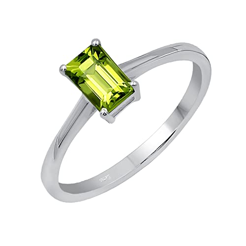 Natürliche Edelstein-Ringe, Solitärringe für Damen, Sterlingsilber, achteckiger Ring, Stein, Silber, Peridot von TISHAVI