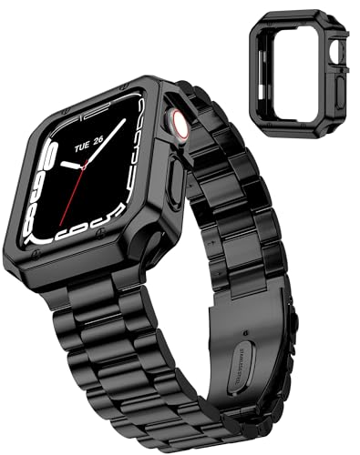 TISIMO Kompatibel mit Apple Watch Armband 45mm 44mm 42mm 41mm 40mm 38mm Damen,Rostfreier Stahl Metall iWatch Armband für iWatch Series SE/SE2/9/8/7/6/5/4/3/2/1,Glänzend Verarbeitet 1mit Koffer von TISIMO