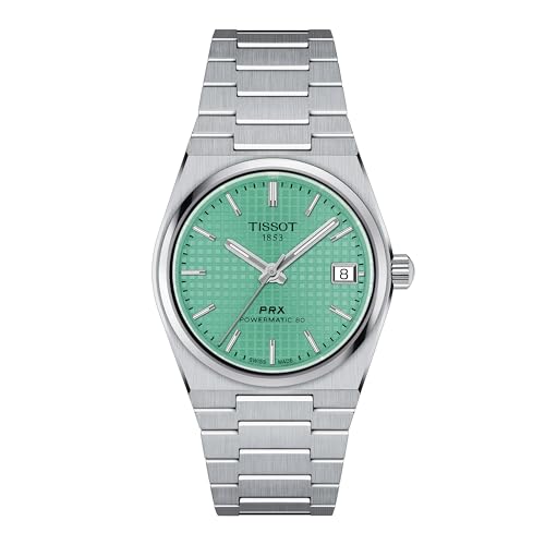 TISSOT Unisex-Erwachsene Uhr PRX Powermatic 80 35mm Mintgrün Edelstahl Automatik 100m Wasserdicht von TISSOT