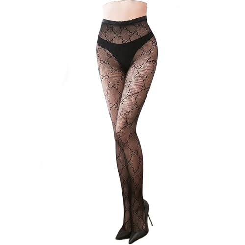 TISTIPPL Netzstrümpfe, modische Buchstaben-Strumpfhose für Damen, Spitzen-Leggings, hohe Taille, Strumpfhosen, 1 x schwarze G-Strümpfe, Einheitsgr��e von TISTIPPL