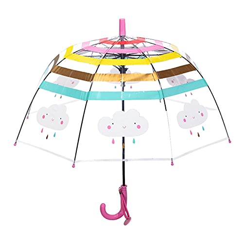 TITA-DONG Kinder-Regenschirm, Gewölbter Automatischer Transparenter Kuppel-Blasenschirm mit Niedlicher Cartoon-Regenbogenwolke, Transparenter Kinder-Regenschirm, Cartoon-niedlicher(Rosa) von TITA-DONG