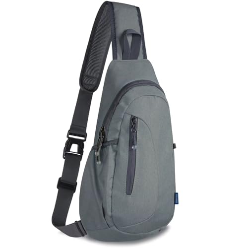 TITECOUGO Canvas Kleiner Sling Bag Leichter Crossbody Bag für Frauen Rucksack für Männer Lauf-Rucksack Reise-Brusttasche Schulter Tagesrucksack fü Arbeit Outdoor Fitnessstudio Wandersport Grau Grün von TITECOUGO