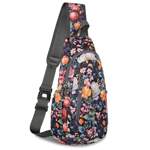 TITECOUGO Sling Bag Small Backpack for Men Women Shoulder Bags Gym Cross Body Running Rucksack Work Healthy Back Bag Chest Bags Crossbody Backpacks Daypack Camp Day Packs Sports Dark Flowers von TITECOUGO
