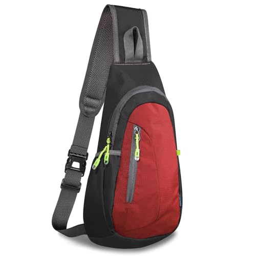 TITECOUGO Kleiner Sling Bag Leichter Crossbody Bag für Frauen Rucksack für Männer Lauf-Rucksack Reise-Brusttasche Schulter-Tagesrucksack für Fitnessstudio Arbeit Outdoor Wandersport Schwarz/Rot von TITECOUGO