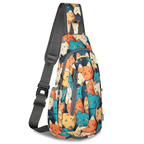 TITECOUGO Small Sling Bag Lightweight Crossbody Bag for Women Rucksack for Men Running Backpack Travel Chest Pack Shoulder Daypack for Hiking Outdoor Gym Work Sports Yellow Blue Cat von TITECOUGO