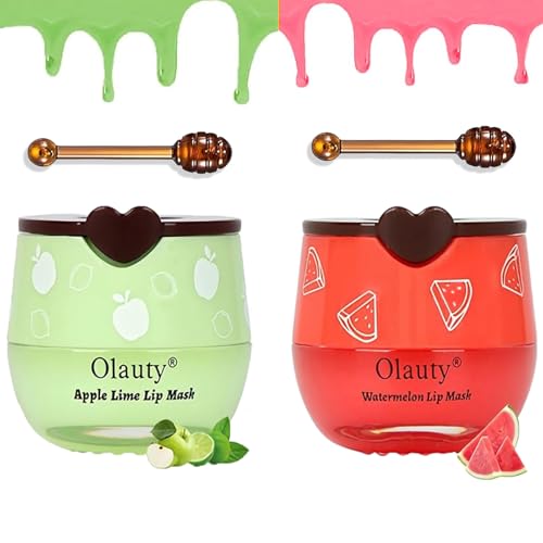 2Pcs Honeybalm Lip Balm Biene Lippenmaske Feuchtigkeitsspendende Tag & Nacht Lippenpflege Bienen Lippenbalsam Honig Lippenmaske Reduzieren Sie Lippenlinien Falten(Apple+Watermelon) von TITIMORE