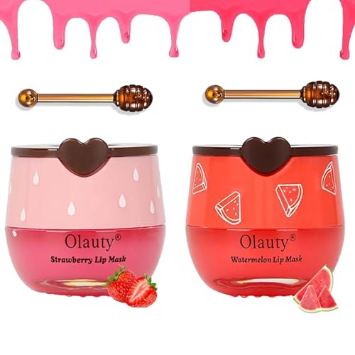 2Pcs Honeybalm Lip Balm Biene Lippenmaske Feuchtigkeitsspendende Tag & Nacht Lippenpflege Bienen Lippenbalsam Honig Lippenmaske Reduzieren Sie Lippenlinien Falten(Strawberry+Watermelon) von TITIMORE