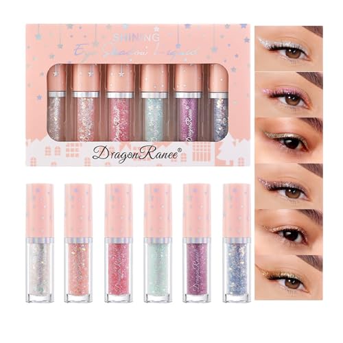 6 Farben Flüssiger Glitzer Lidschatten Set Flüssiger Metallic Lidschatten Schimmer Augen Make-Up Wasserfest Metallic Liquid Eye Shadow Langanhaltend,Schnell Trocknend(Set B) von TITIMORE